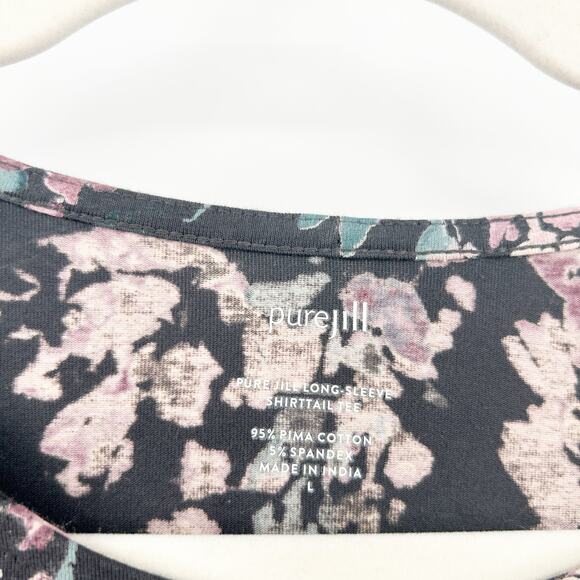 J.Jill Purejill Womens Casual Pima Cotton Floral Shirttail Long Sleeve Tee Large - Picture 2 of 4
